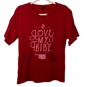 Love My Tribe Oklahoma Red Graphic V Neck Tee Shirt